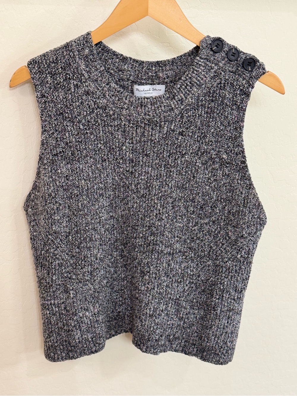 Michael Stars Carol Marled Knit Sweater Vest Gray/Charcoal Shoulder Buttons XL